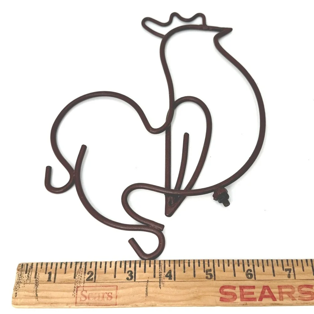 Vintage Wrought Iron‎ Rooster Trivet Wall Hook Farmhouse Rustic Kitchen Decor